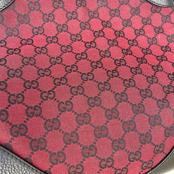 Gucci Red Monogram And Black Leather Shoulder Bag - Picture 10 of 14